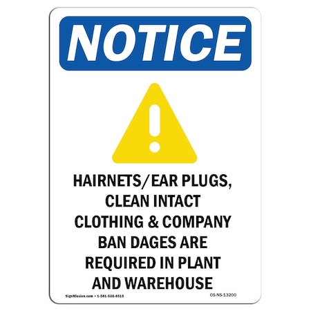 OSHA Notice Sign, HairnetsEar Plugs With Symbol, 14in X 10in Rigid Plastic